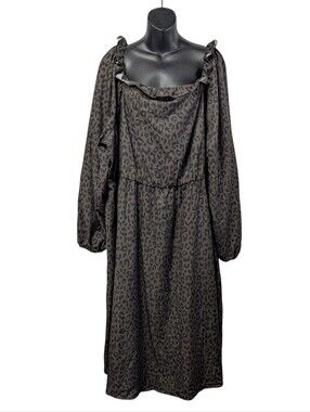 BloomChic Size 26 NWT Olive Leopard Print Off Shoulder Long Sleeve Dress